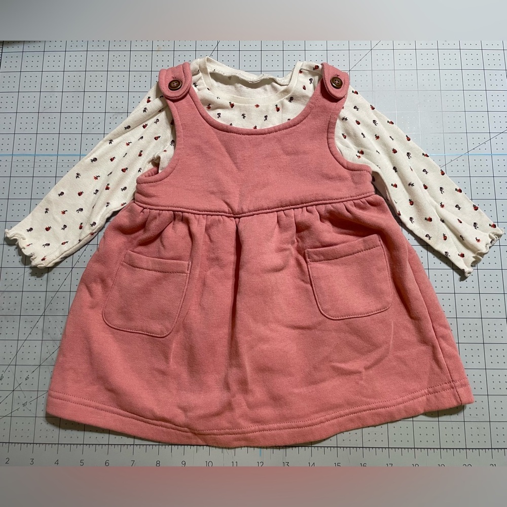 Old Navy Pink Overall Dress Long Sleeve Baby Infant bodysuit Set clothes 6-12M